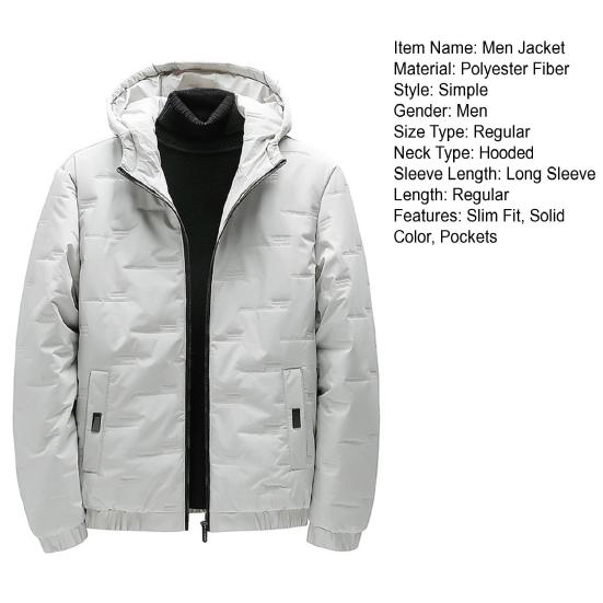 Men Jacket Hooded Thermal Windproof Slim Fit Warm Quilted Coat with Zipper Pockets Autumn Winter Casual Outerwear