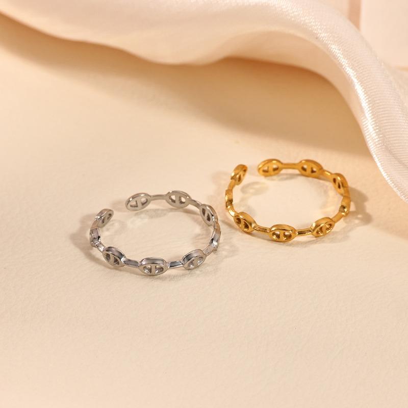 Gold-plated stainless steel hollow opening ring light luxury high-end design jewelry