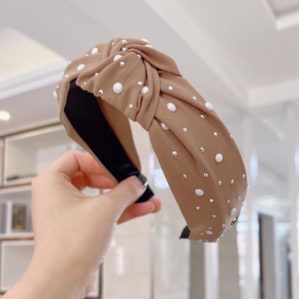 PROLY New Fashion Women Headband Shining Pearls Rhinestone Hairband Center Knot Casual Headwear Girls Hair Accessories