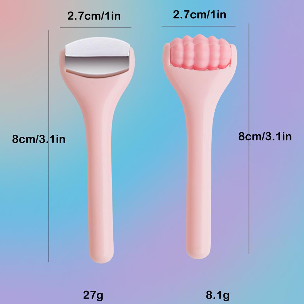 2pcs Facial Roller Set Stainless Steel Ice Roller & Silicone Massage Roller Face Icing Reduce Swelling Skin Massage Care Tools