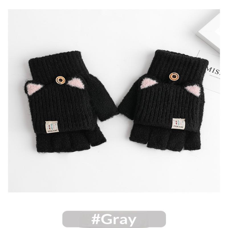 Women'S Cat Ear Convertible Fingerless Gloves, Winter Warm Gloves, Elastic Fit Design, Fashionable And Warm Cat Ear Gloves