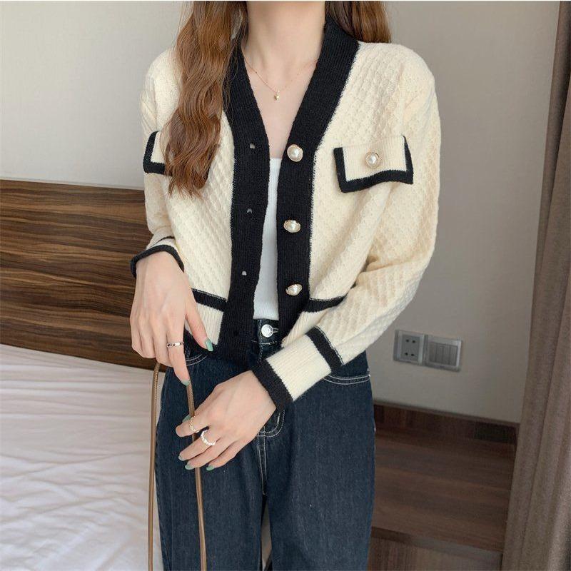 Autumn New Style French Retro Trendy Cardigan Jacket Women's V-neck Temperament High-end Knitted Sweater