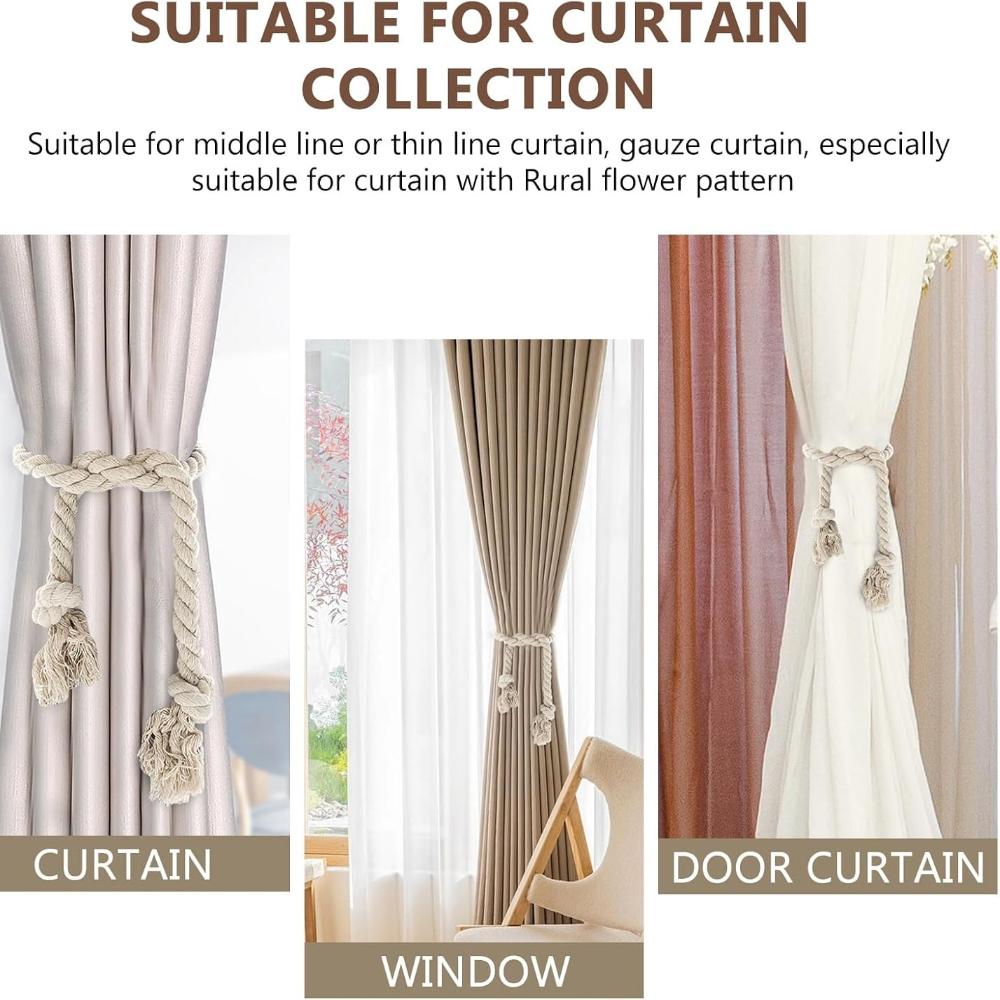 4PCS Curtain Ties, Curtain Rope Tiebacks with Big Woven Double Ball Hand Woven Tie Back Curtain Tie Backs for Curtains for Curtain Decorative Home