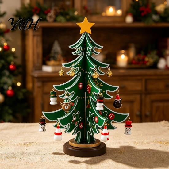 Christmas Party Supplies Wooden Tree Ornaments, 3D Rustic Tabletop Decor Indoor Decoration for Home Desk, Reusable Nordic Style Holiday Centerpiece