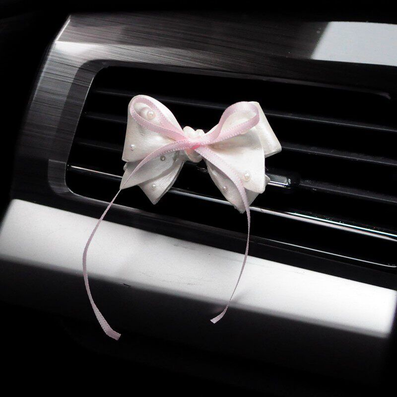

Car Air Freshener Aroma Diffuser Stone Perfume Lace Pearl Bow Car Air Conditioning Vent Decoration High-End Fragrance Floral Fragrance Bow (Free 10ml Essential Oil)