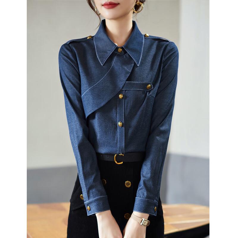 Women's Faux Denim Cotton Lapel Shirt