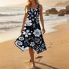 Women Sleeveless Casual Floral Print Dress Round Neck Irregular Hem Mid Length Summer Dress Lightweight Comfortable