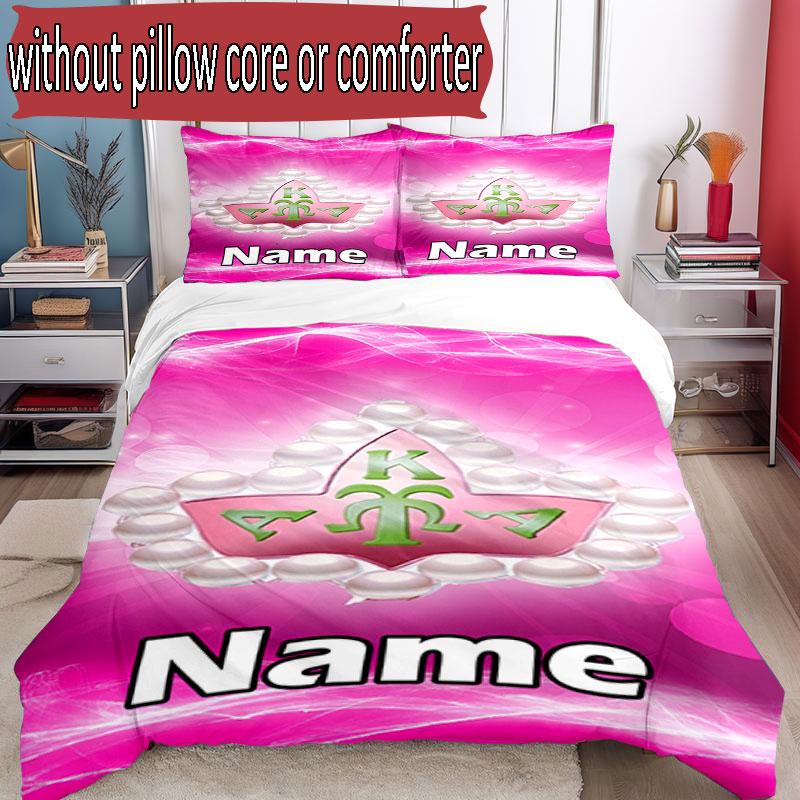 3pcs Duvet Cover Set (1*Duvet Cover + 2*Pillowcase, Without Core), Custom Name Alpha Kappa Alpha Pattern Bedding Set, Home Bedroom Decor Gift