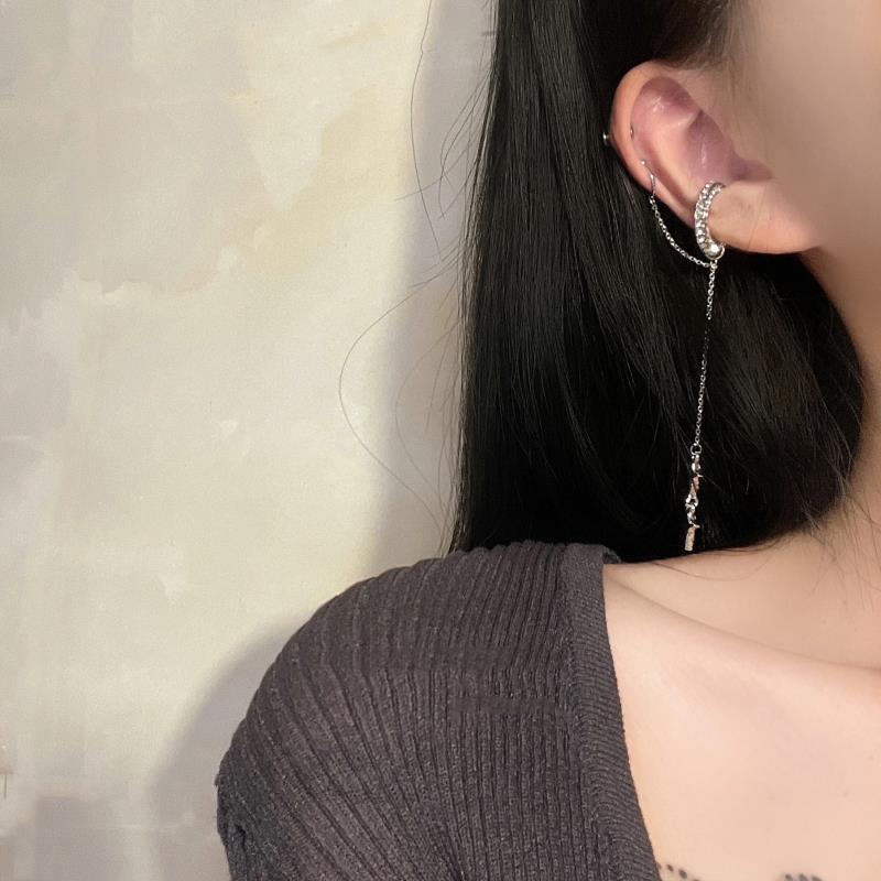 Classic Zircon Tassel Ear Bone Clip Sparkling C-Shaped Non Perforated Rhinestone Fashionable Design Earrings Women Party Jewelry