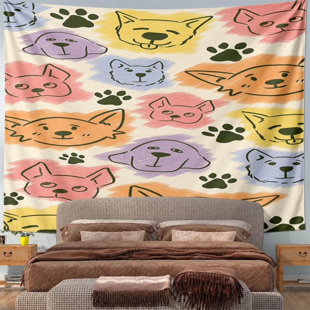 Colorful Cute Pet Faces Pattern Pattern Wall Hanging Tapestry Decorative Tapestry Home Decor for Bedroom and Living Room