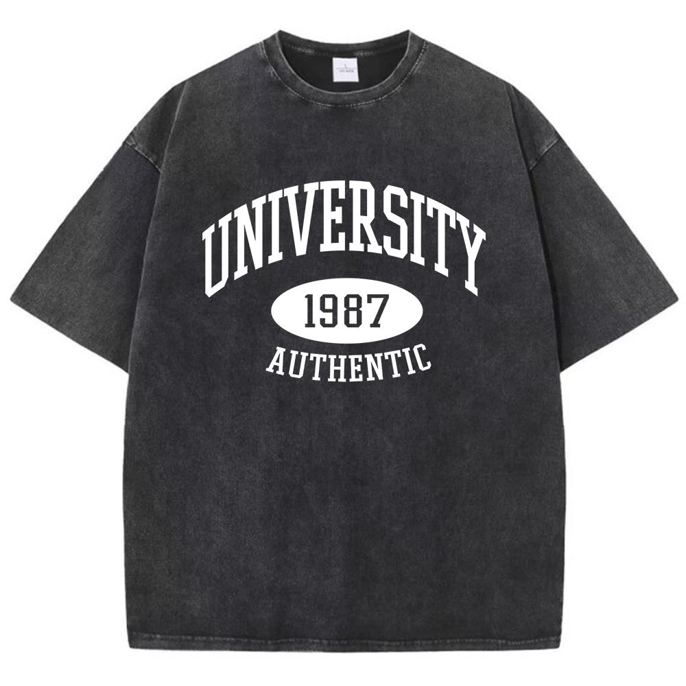 1987 University Authentic Printing men'S summer Vintage Washed  Cotton  Popular T-Shirt Fashion Cotton Short Sleeved