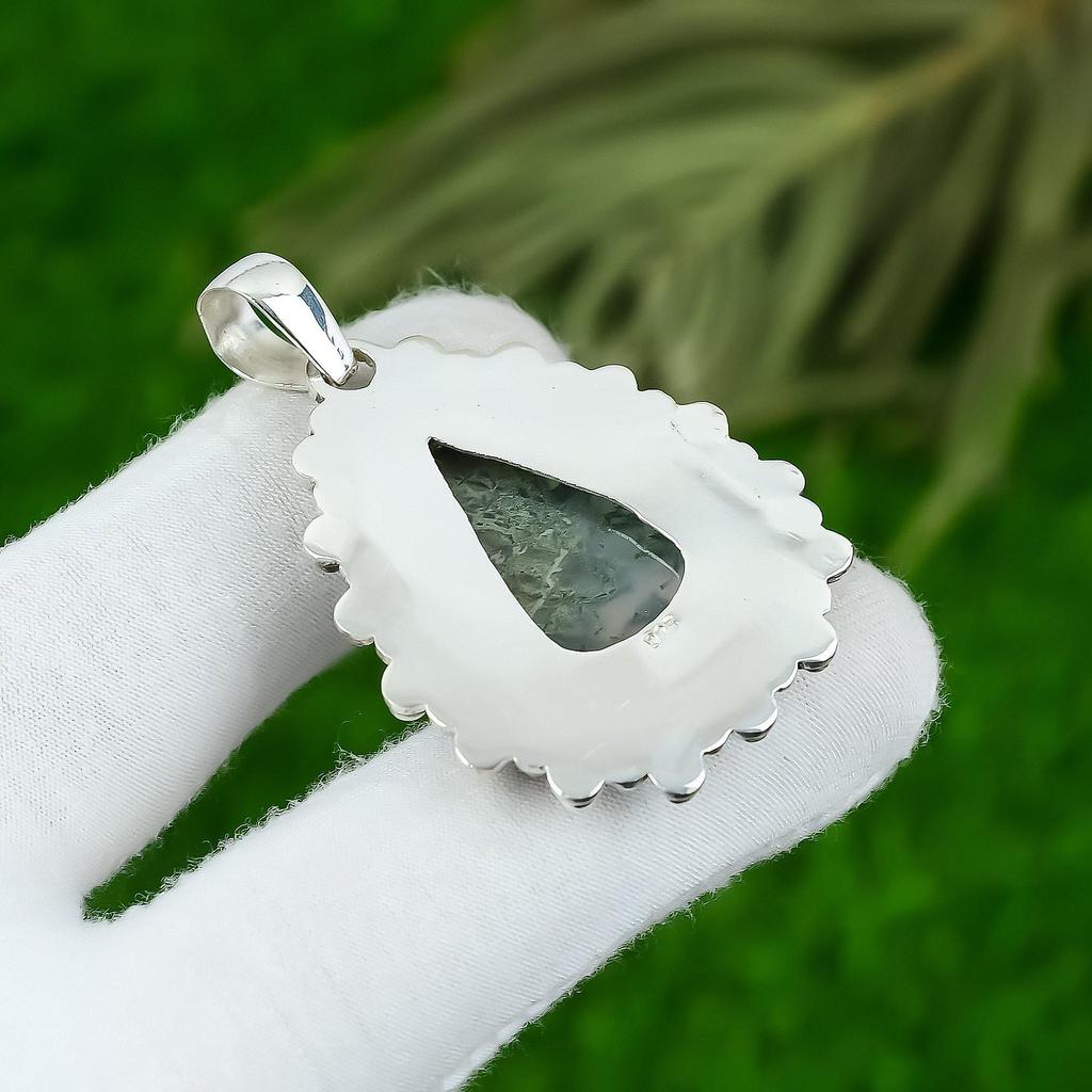 Gift For Women Pendant 925 Sterling Silver Natural Solar Moss Agate Gemstone
