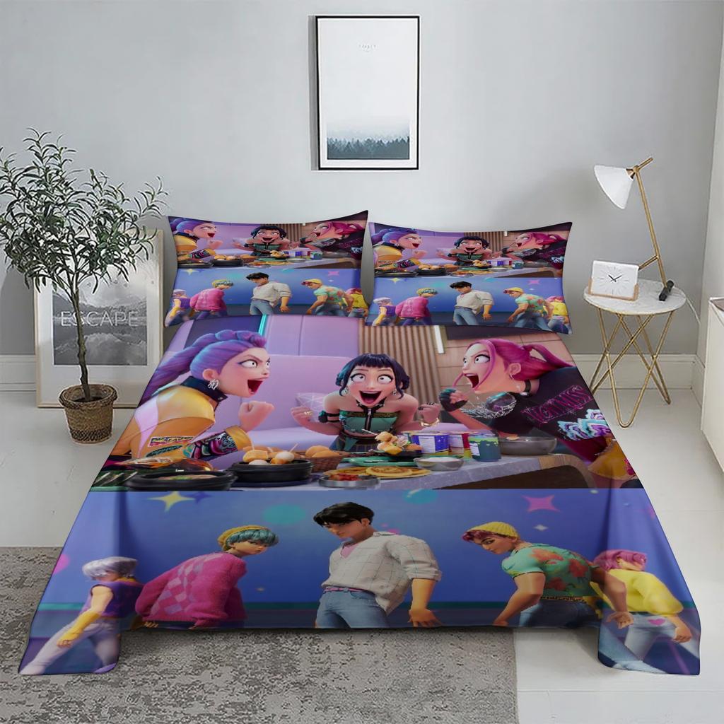 Mira D-Demon Hunters K-Pop Bettwäsche-Set, 3D-gedrucktes Bettlaken mit Kissenbezug, King- und Queen-Size
