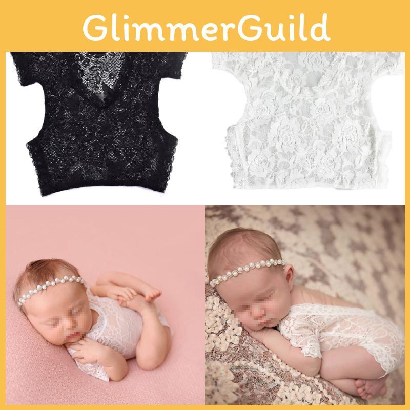 Unisex Baby Bodysuit For Newborn Photography With Nylon Fabric And Lace Accents Ideal For Spring And Summer