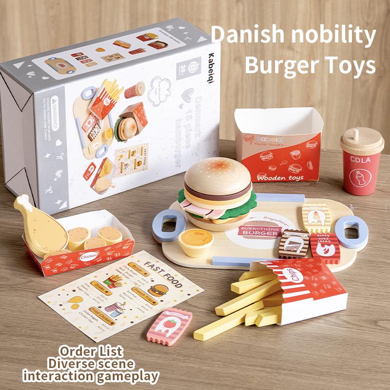 Wooden Burger Restaurant Kitchen Toy Set - Simulation Food and Doll House Accessories for Girls