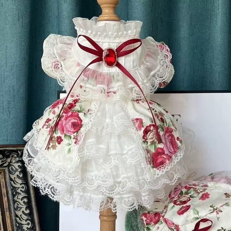 Pet Spring Rose Mesh Dress Cat Rose Lace Princess Dress Small Medium-sized Dog Teddy Vest Puppy Clothes for Small Dogs