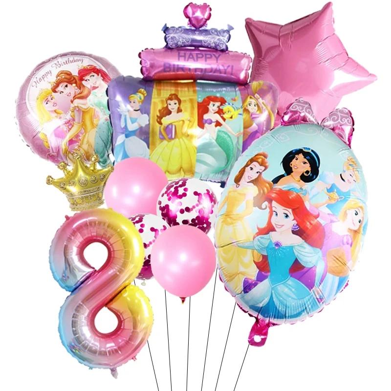 Princess Cinderella Belle Mermaid Balloons 32Inch Number Birthday Party Decoration Princess Helium Balloon Set Girls Baby Shower