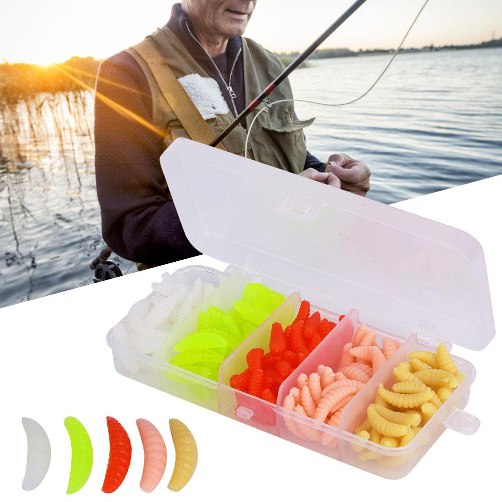 T0040 100 Stück Silikon 5 Farben 2cm Biomimetischer Weichwurm Made Wurm Mehlwurm Angelköder Lebensechte Köder