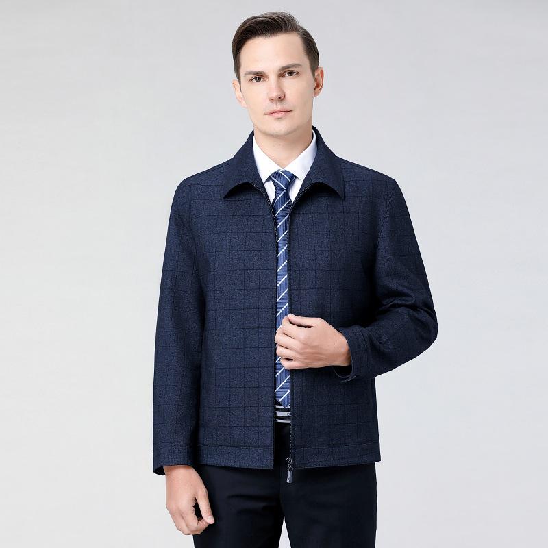2026 Men's Business Casual Plaid Wool Jacket - Spring/Autumn, Middle-Aged Dad Fashion with Lapel