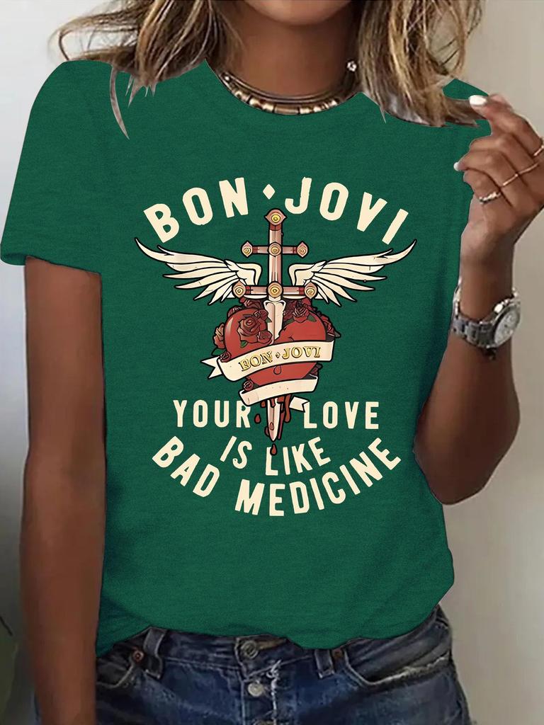 Bon Jovi Women's Short Sleeve Summer T-shirt Top - New Fashion