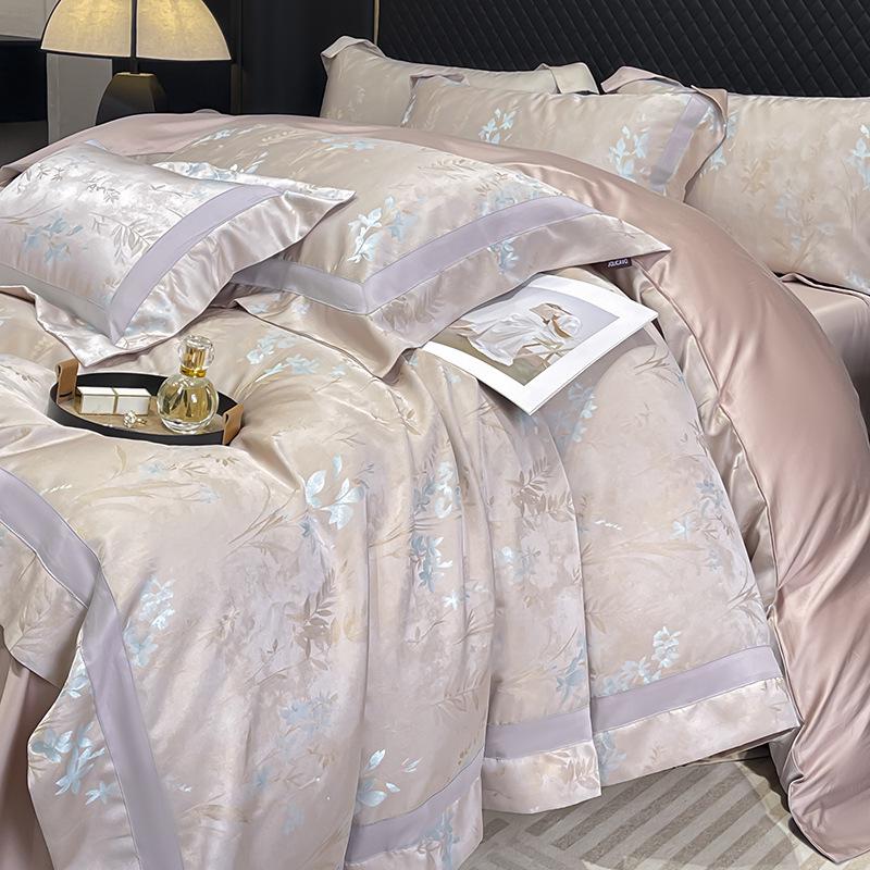 A-Class Tencel Cotton Luxury 4-Piece Bedding Set: Skin-Friendly Jacquard Satin Duvet & Fitted Sheet