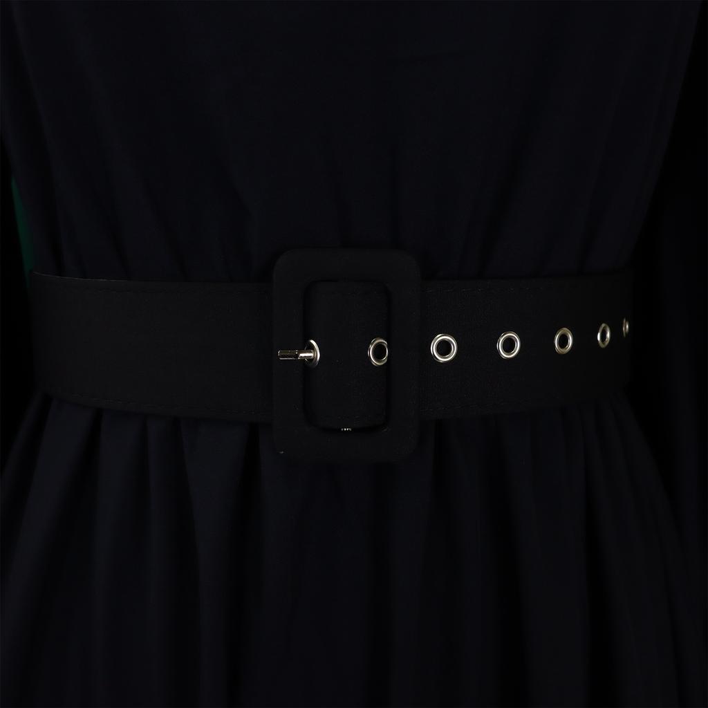 YYFS Moda damă primăvară toamnă imprimeu culoare uni cu mâneci lungi pe jumătate cu gât rotic cu talie înaltă rochii casual