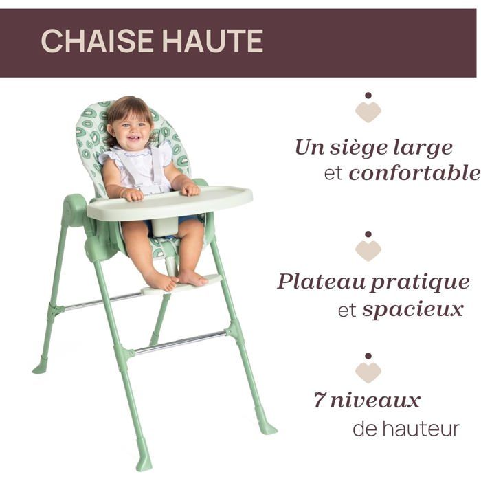 Chaise Haute Chicco Polly Essential Évolutive 0-15 kg, Pliable, 3 Inclinaisons, Vert