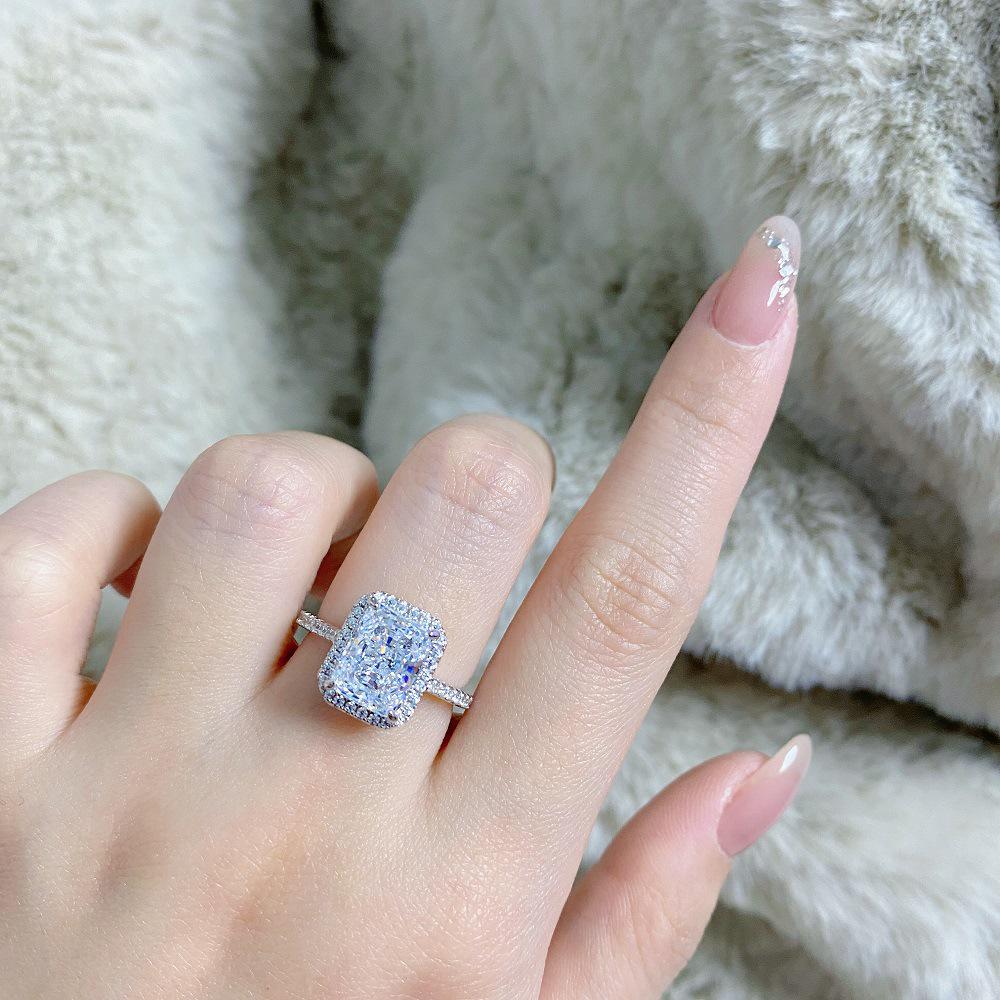 S925 Sterling Silver Radiant Cut Princess Square Ring for Women - Hot Selling European & American Style Wedding Diamond Ring