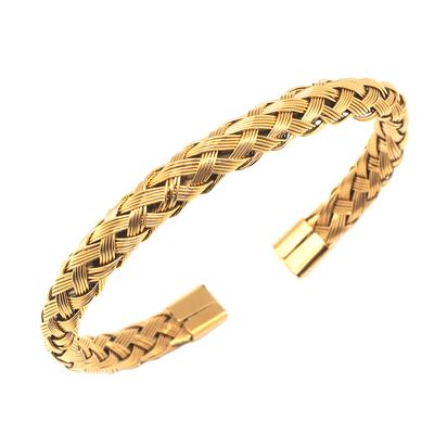 [Q5038] – Goldenes Designer-Armband „Cléopatra“ aus Stahl – 62 mm – 7 mm