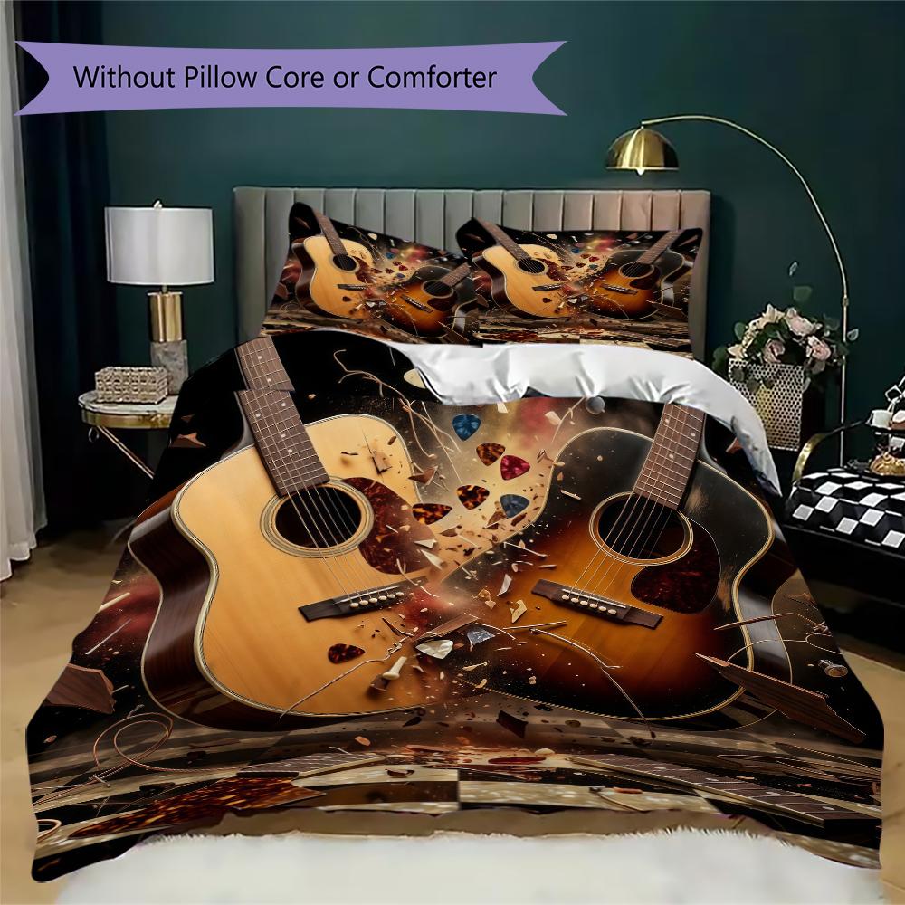 Modern Rock Guitar Pattern Bedding uilt Set uilt Cover Pillowcase Home Decoration Birthday Gift (1 * duvet cover + 2 * pillowcase without core)