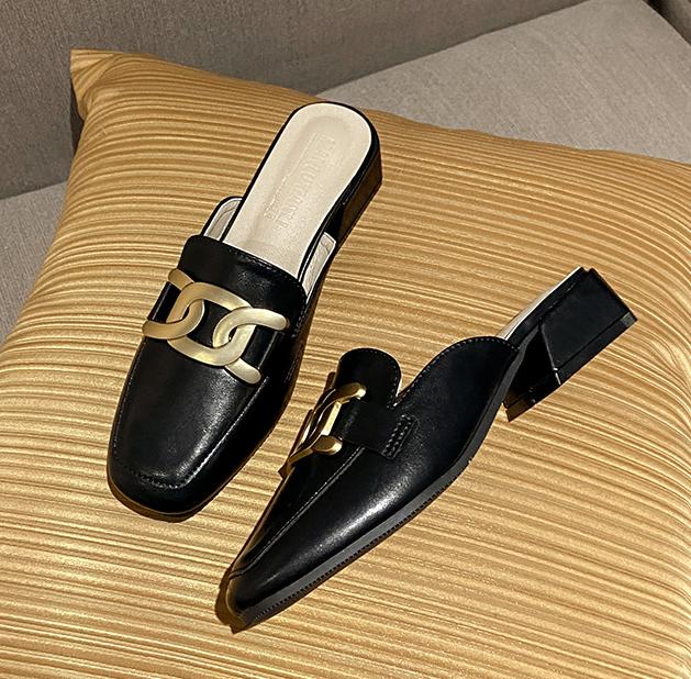 

Роскошные женские тапочки с металлическими цепочками, ленивые туфли без застежек, женские туфли на низком толстом каблуке, сандалии с квадратным носком, Femme Babouche 9 чёрный