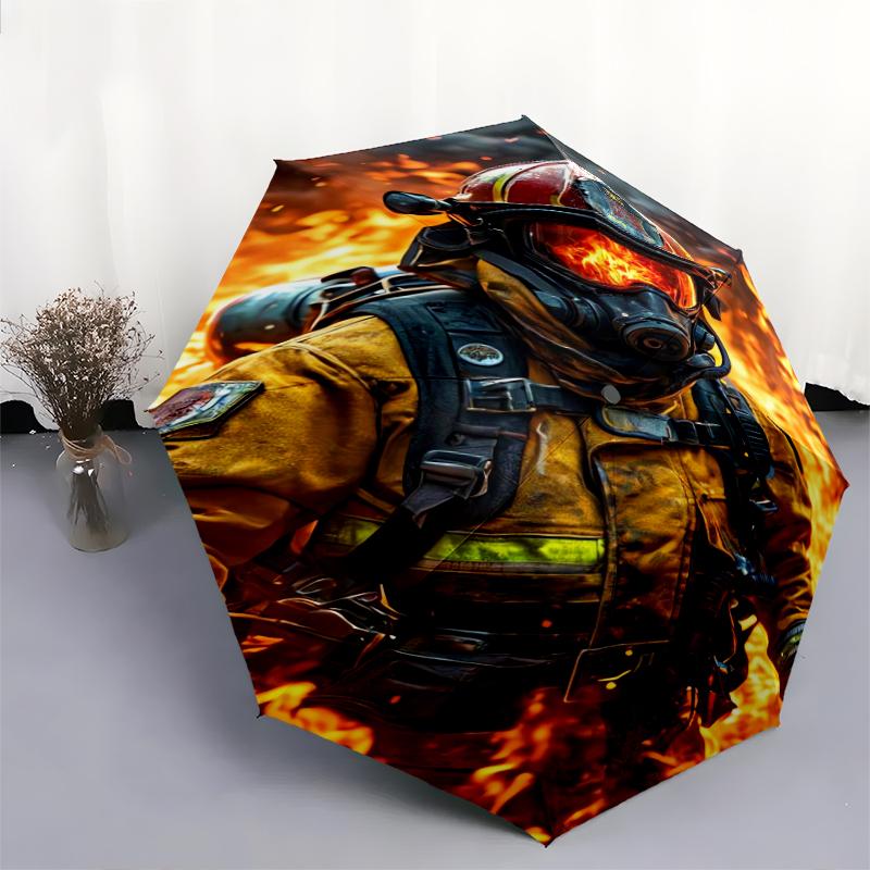 1 PC Automatic Folding Umbrella - Flame Art Pattern, Portable & Foldable Design with 8 Ribs, Christmas Birthday Gifts