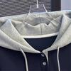 Kontrastfarbener Kapuzenpullover mit Knöpfen, lässiges Sweatshirt