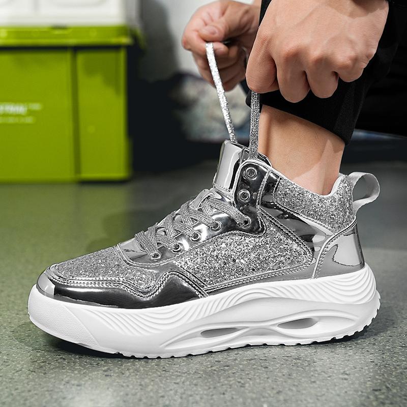 Street Gold High Top Sneakers For Men Fashion Luxury Paillette Designer Men's Shoes Glitter Platform Casual Women's Sports Shoes
