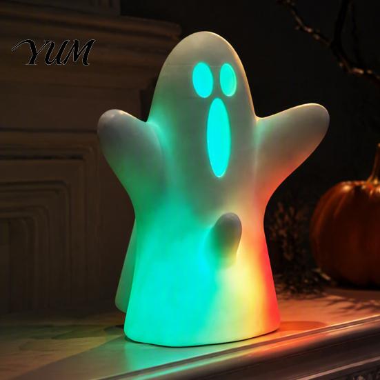Cute Ghost Statue with Lights Halloween Decorative Light, Spooky LED Table Lamp Ornament, Funny Desktop Decoration Colorful Gradient Light Sculpture
