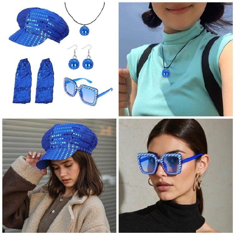 70s Disco Accessories Halloween Disco Costume Jewelry Sequins Caps Earrings Sunglasses Leg Warmers for Women Girls