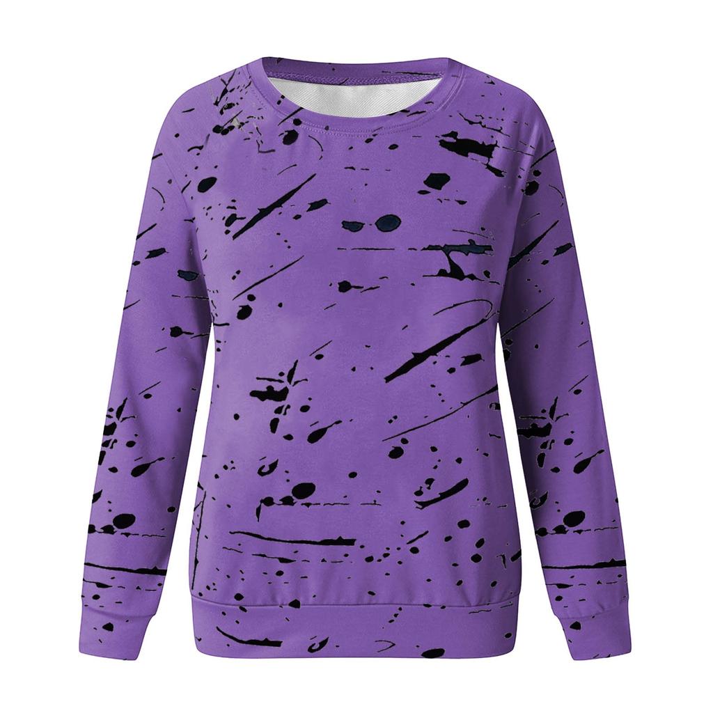 Women's Fashion Printed Tops Casual Round Neck Long Sleeve Tops