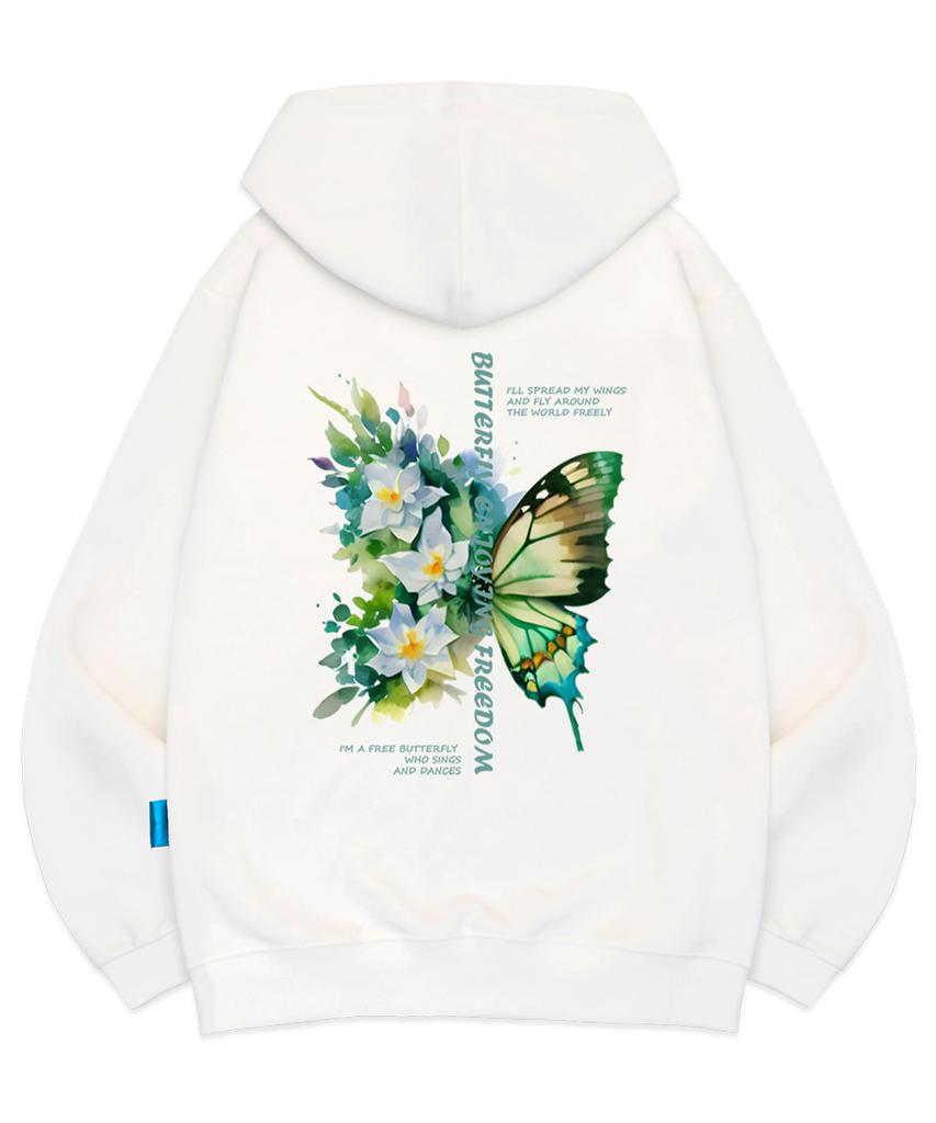 Fleece-Lined H-Neck Lily Fly Hoodie Unisex Big Size M~4Xl (Type A)