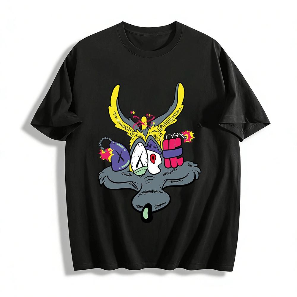 Weird Frizzy Monster Print Trendy Cool Casual Top Pure cotton T-shirt XXS