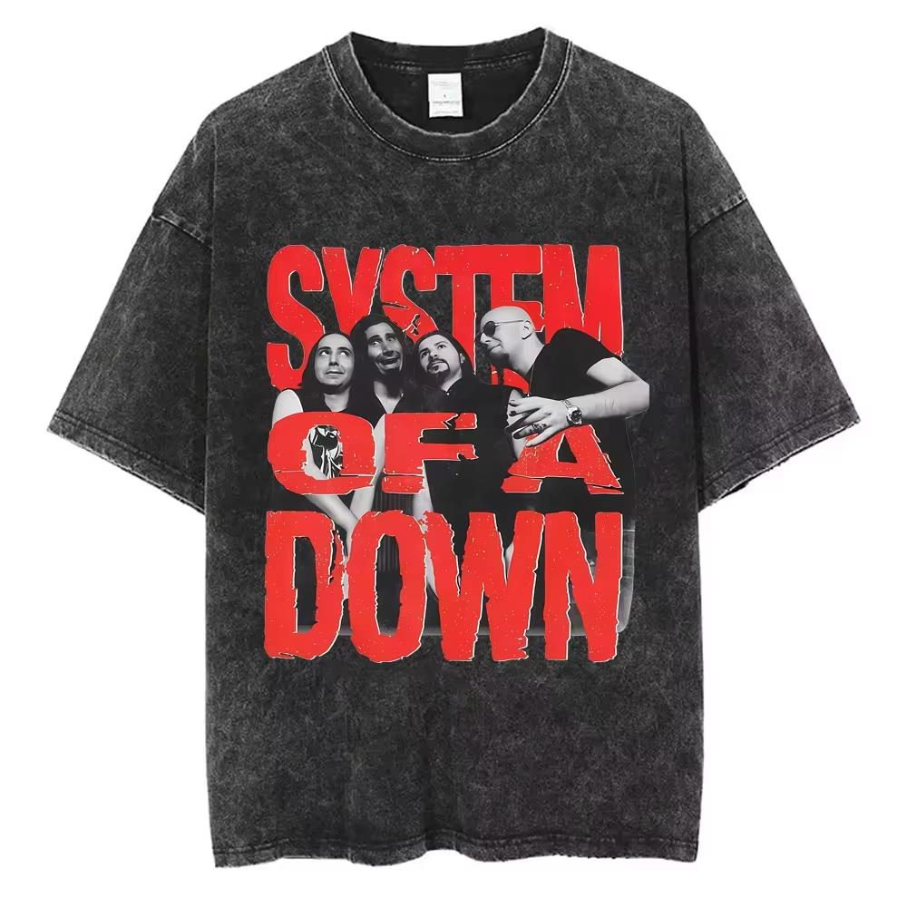 Vintage Washed System of A Down Toxicity Album Graphic T-shirt Unisex Rock Oversized Streetwear Short Sleeve Soft Cotton Breathable Tee Tops
