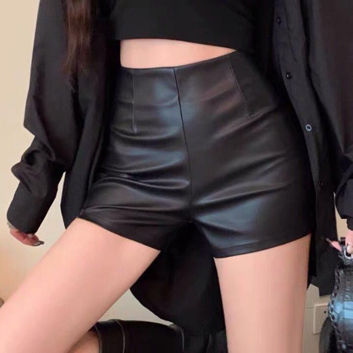 Women's Sexy Mini PU Leather Shorts Slimming Invisible Zipper Pants Y2K Versatile Street Style Hot Pants Mini Shorts Versatile Slim Fit Hot Pants