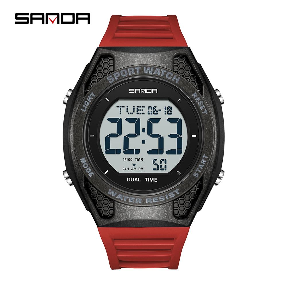 SANDA 2224 Fashion Men's Electronic Watch LED Display Student Night Light Alarm Clock Sports Waterproof Digital Watch