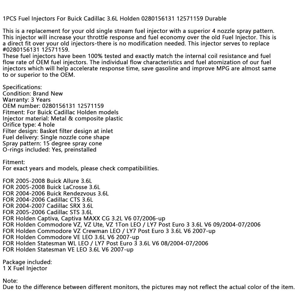 1PCS Fuel Injectors 12571159 Fit Cadillac CTS SRX 3.6L V6 2004-2008 0280156131