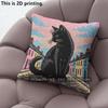 Black Cat Town Scene Throw Pillow Covers Pattern Cushion Cover Suitable For Sofa Bedroom Car Pillow Cover