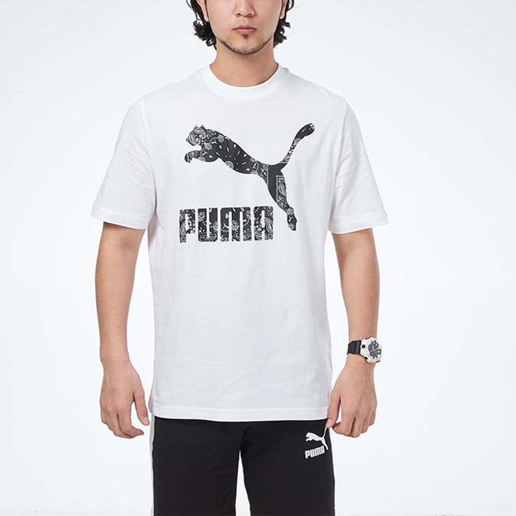 PUMA Retro American Running Print Crew Neck Short Sleeve T-Shirt Men Tops White 532653-52