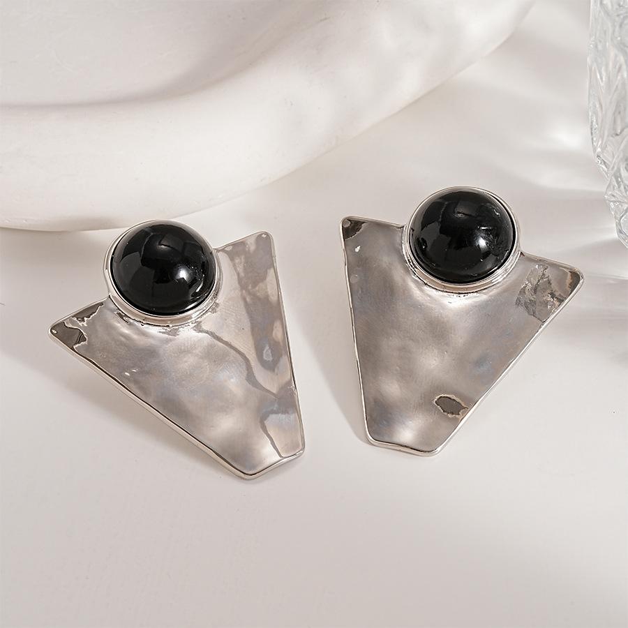 Metallic imitation pearl geometric triangle silver needle stud earrings personalized temperament earrings