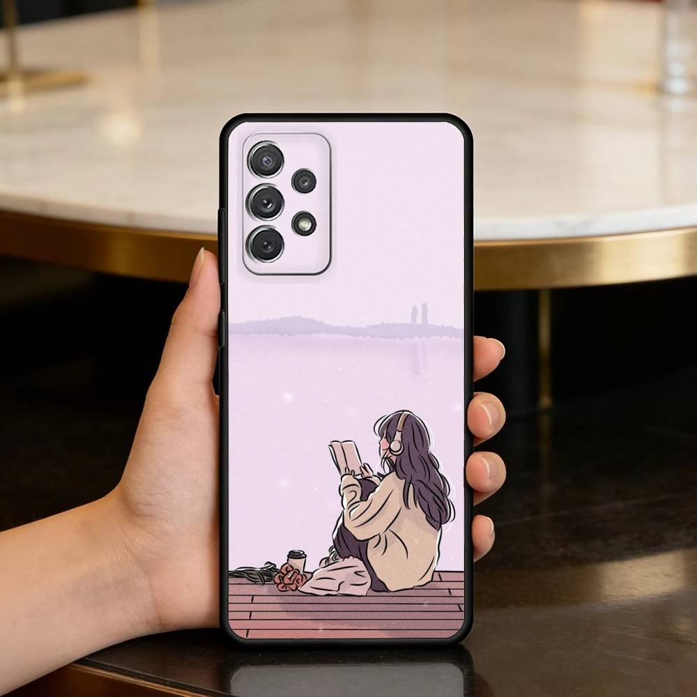 

R-Reading B-Books G-Girl Phone Case For Samsung Galaxy A73,A72,A71,A70,A53,A52,A51,Soft Silicone Black Cover Samsung a70