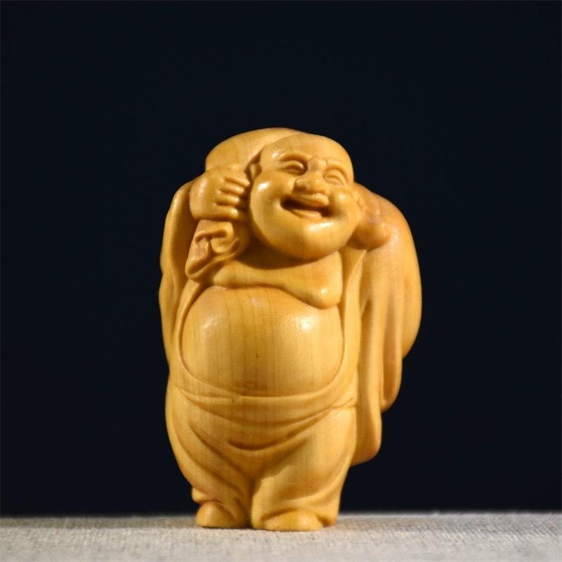 

Скульптури Будди, 2,36 Мініатюрний різьблений по дереву мішечок Статуетка Будди Майтреї Підвіска, Для декору офісу, дому, Святкові подарунки