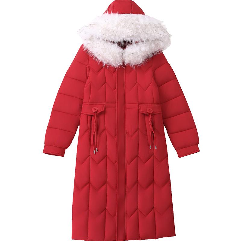 Women's Over-the-Knee Long Down Coat with Fur Collar - Winter 2025 Korean Style Cotton-Padded Jacket