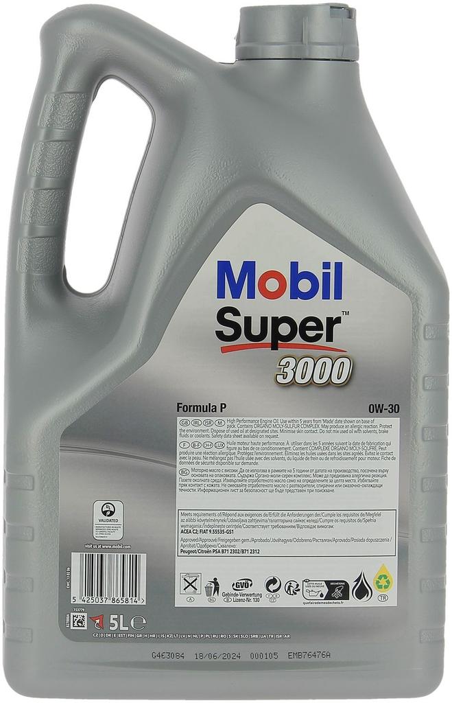 Huile moteur 0W-30 Synthétique - MOBIL - Super 3000 - Formula-V -bidon 5L - haute performance